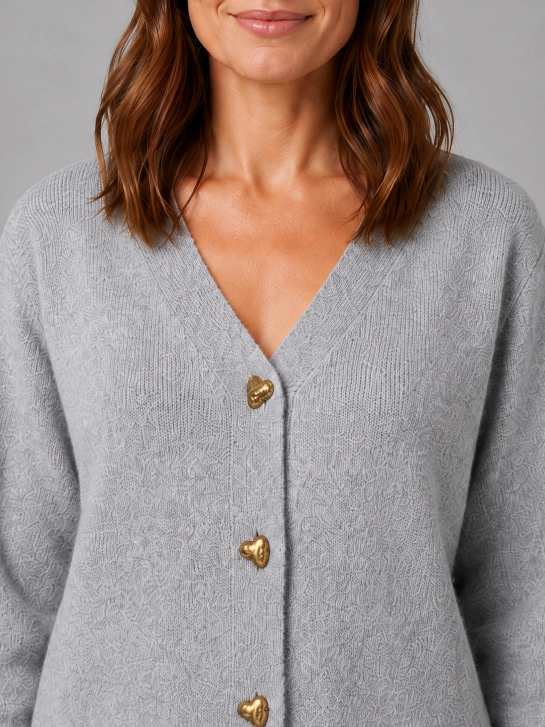 Renata | Women's Cardigan Heart Button Soft Knit V-Neck Button-Up Cosy Warm Relaxed Layering Chic Feminine Casual Everyday Autumn