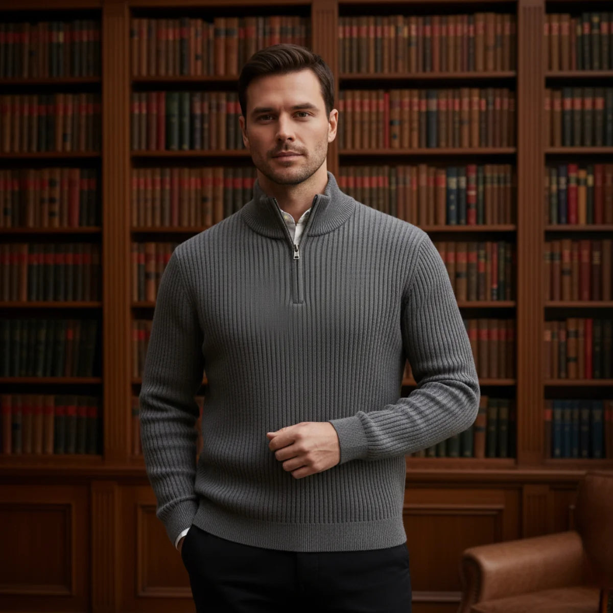 Jago | Men's Merino Wool Sweater Quarter-Zip Premium Soft Warm Refined Smart Casual Everyday Layering Autumn Winter Knitwear Cosy