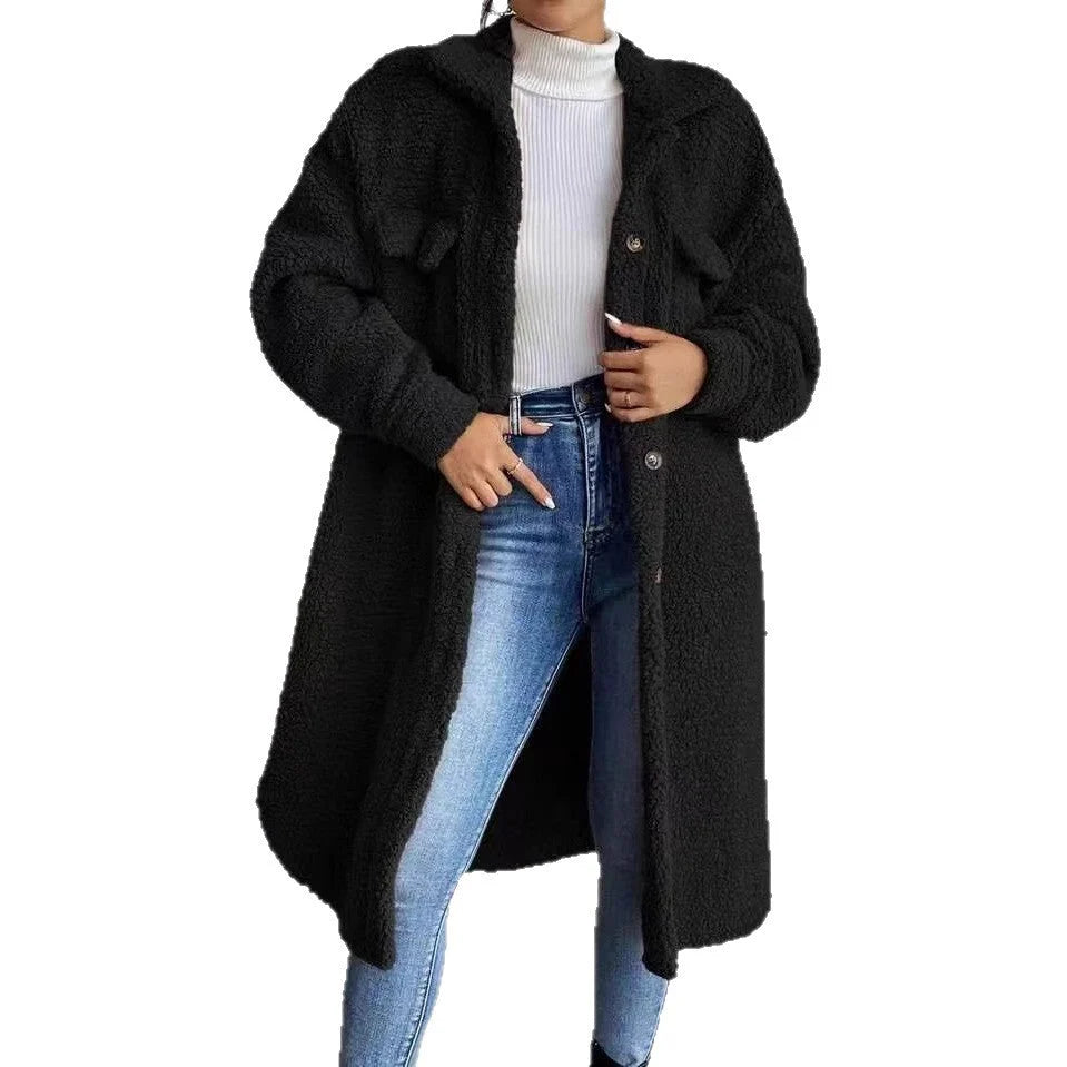 Selene | Women's Teddy Coat Longline Side Pockets Plush Sherpa Soft Cosy Warm Chic Feminine Casual Everyday Autumn Winter