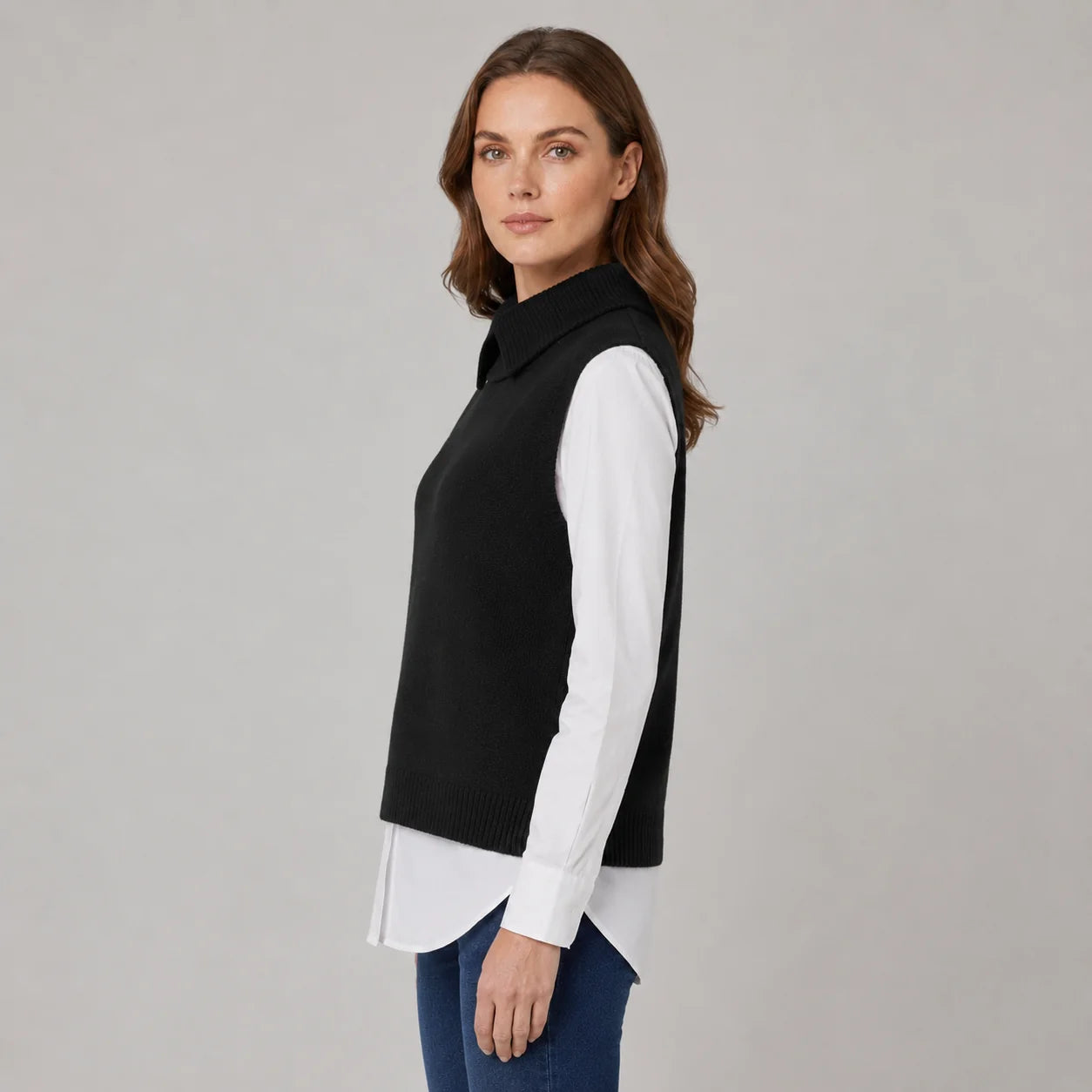 Sutton | Women's Vest Sweater Roll Neck Sleeveless Knit Soft Cosy Warm Layering Chic Feminine Casual Everyday Autumn Winter Knitwear