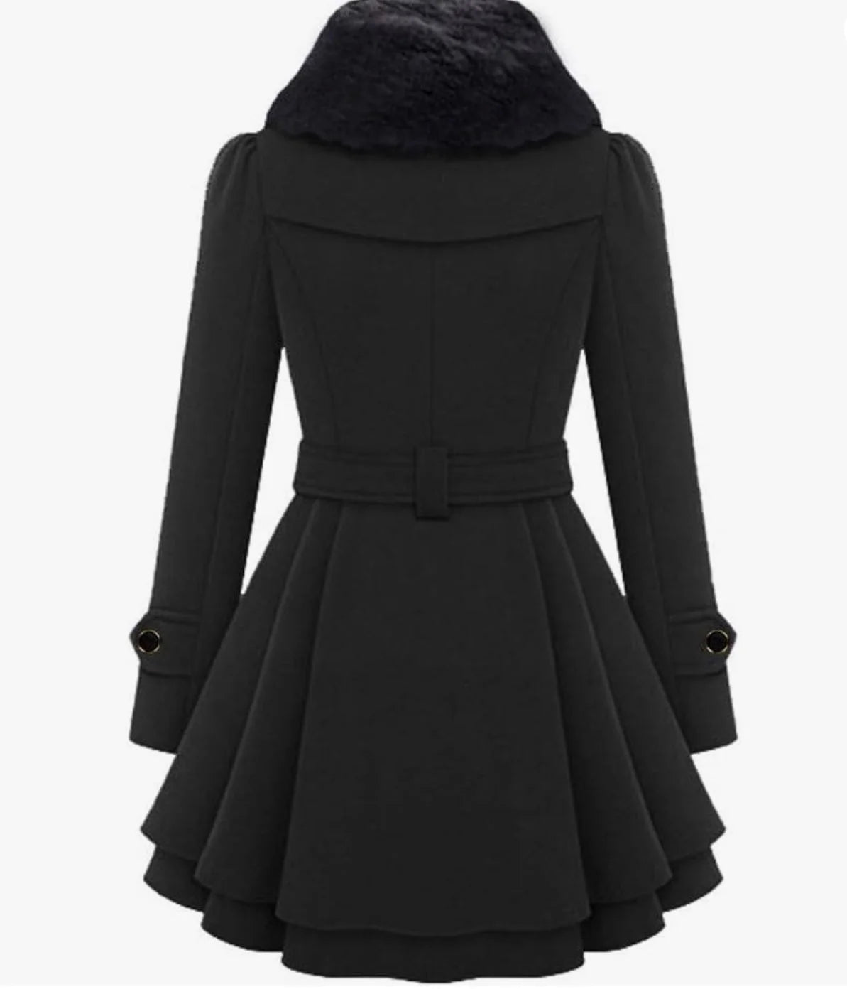 Marlee | Women's Peacoat Fur Collar Belted Fit Flare Elegant Tailored Warm Structured Smart Occasion Everyday Autumn Winter