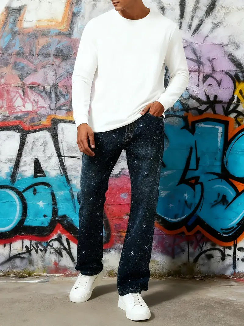 Men’s Straight-Leg Pants with Star Pattern