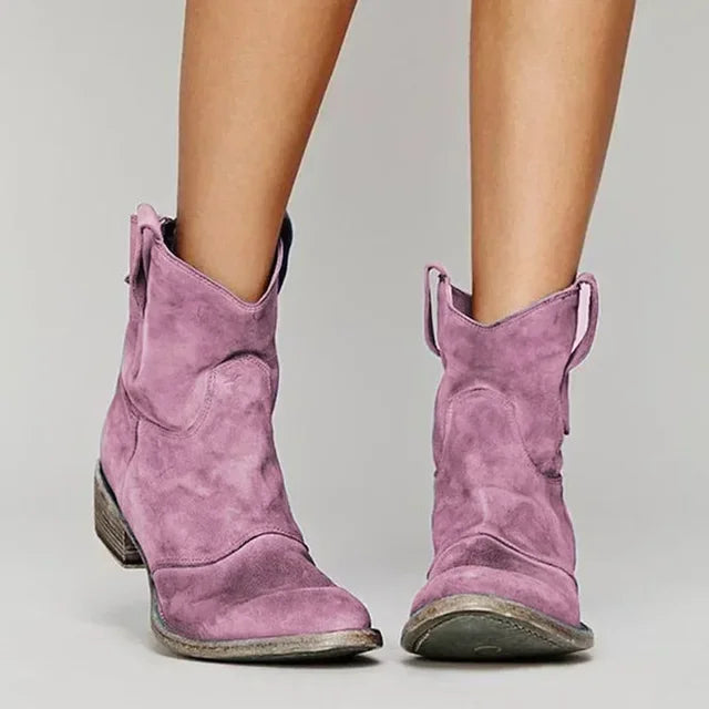 Isabel | Women's Western Ankle Boots Vintage Pointed Toe Block Heel Stitched Casual Everyday Autumn Cowboy Trendy Statement
