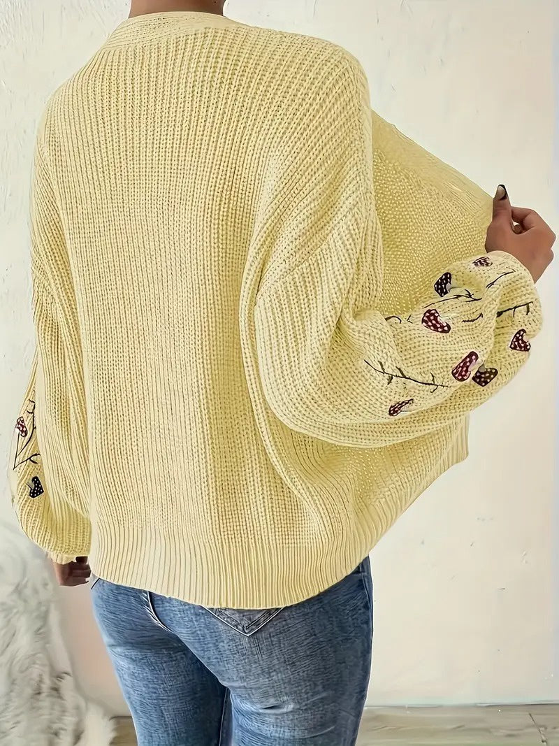 Women's Embroidered V-Neck Cardigan