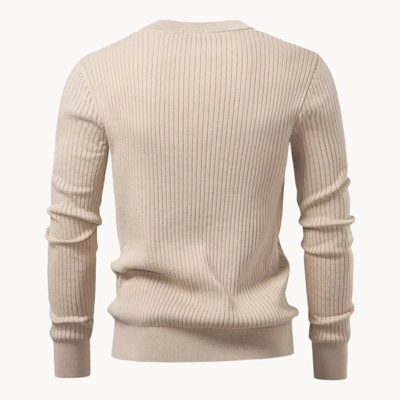 Percival | Men's Henley Sweater Ribbed Knit Textured Soft Warm Refined Smart Casual Everyday Layering Autumn Winter Knitwear Cosy