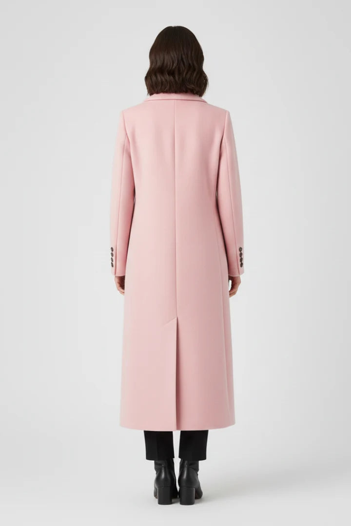 Nayeli | Women's Coat Lapel Collar Button Fastening Long Woven Tailored Structured Warm Smart Occasion Everyday Autumn Winter