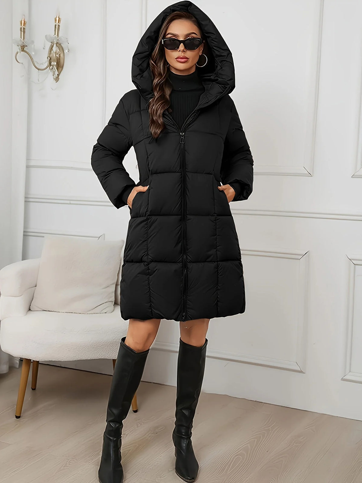 Kendall | Women's Puffer Coat Hooded Longline Quilted Water-Repellent Padded Insulated Warm Travel Parka Casual Everyday Winter