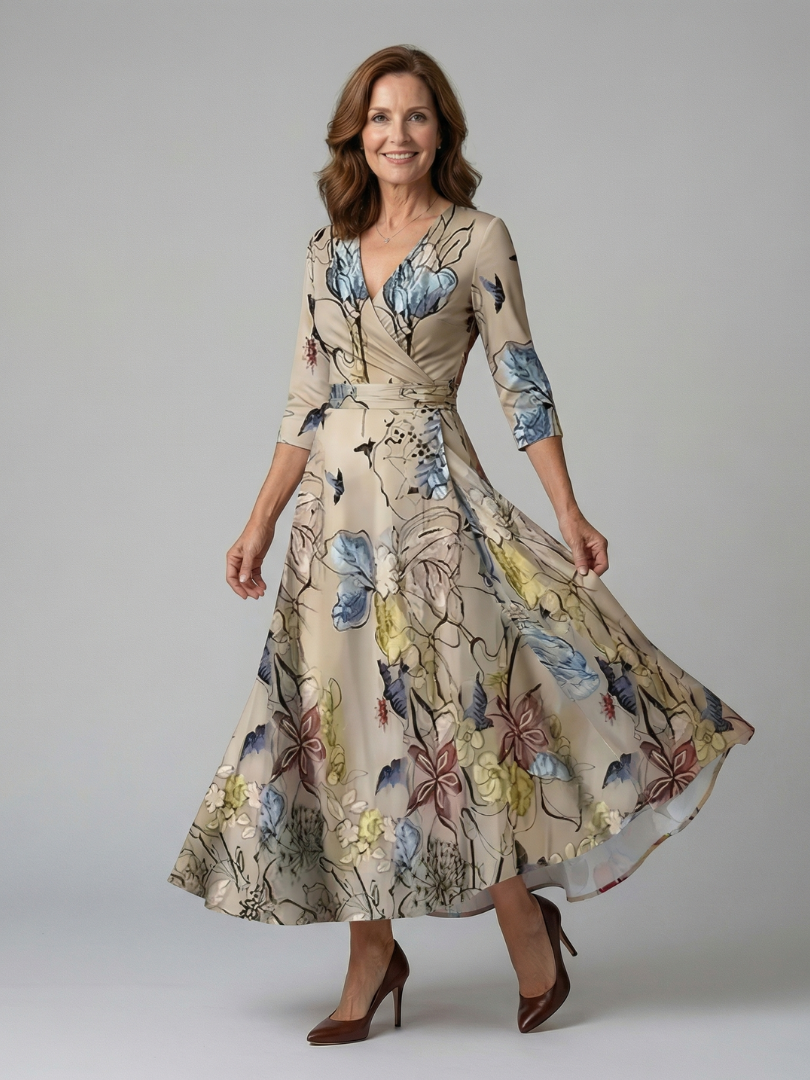 Women's Cross Wrap Neck Midi Dress