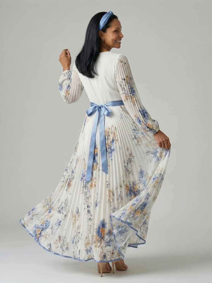 Women's Pleated Wrap Midi Dress
