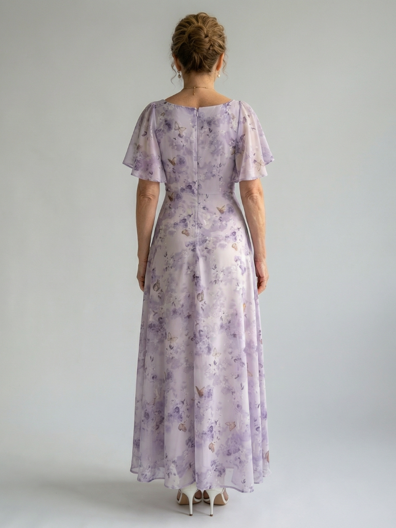 Women's Flutter Sleeve Floral Midi Dress