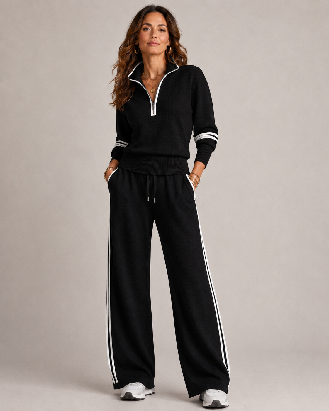 Women's Zip Up Sweater Two Piece Lounge Set