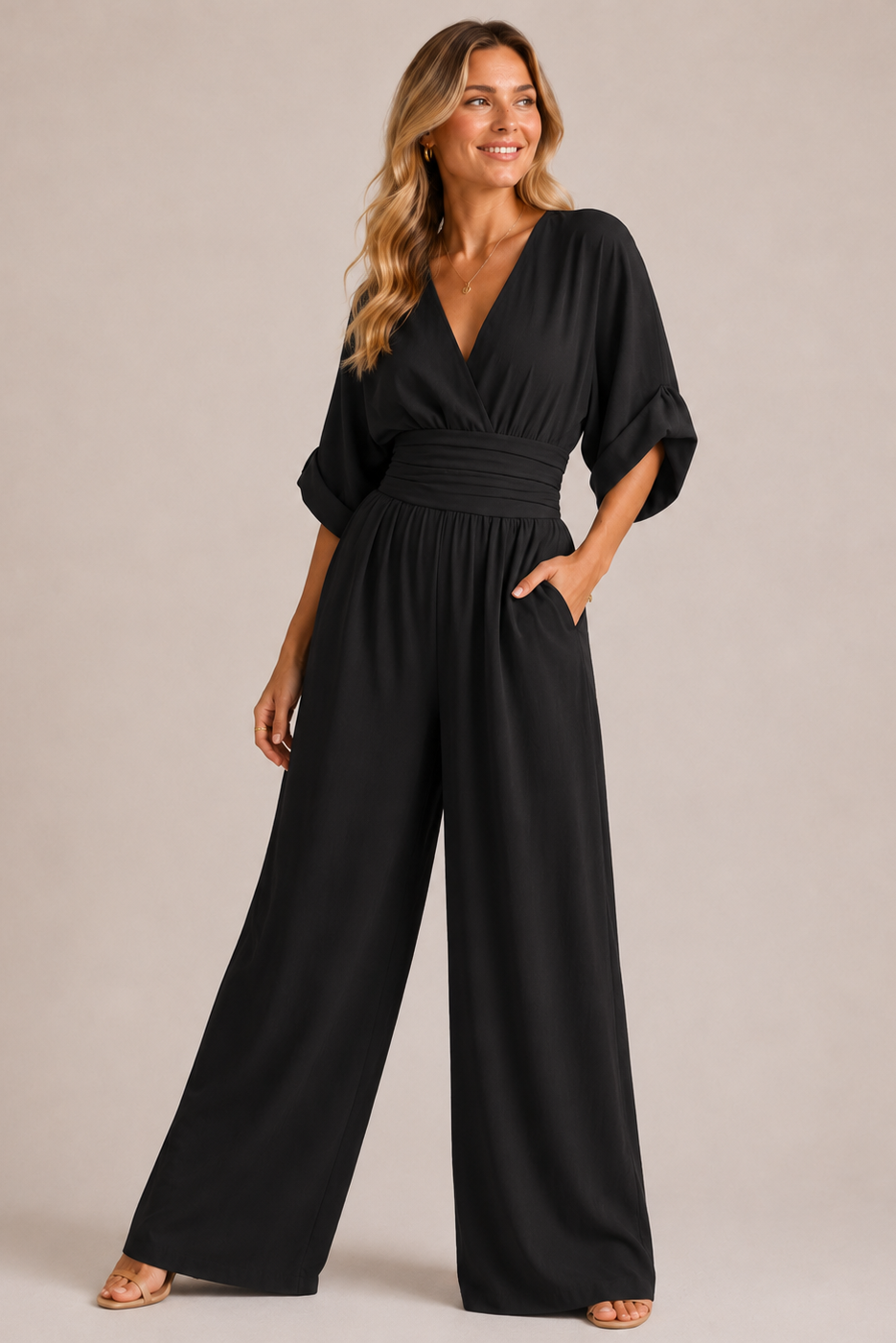 Women's Short Sleeve Relaxed Jumpsuit