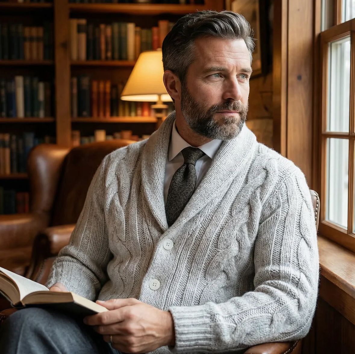 Men’s Cable Knit Shawl Collar Cardigan