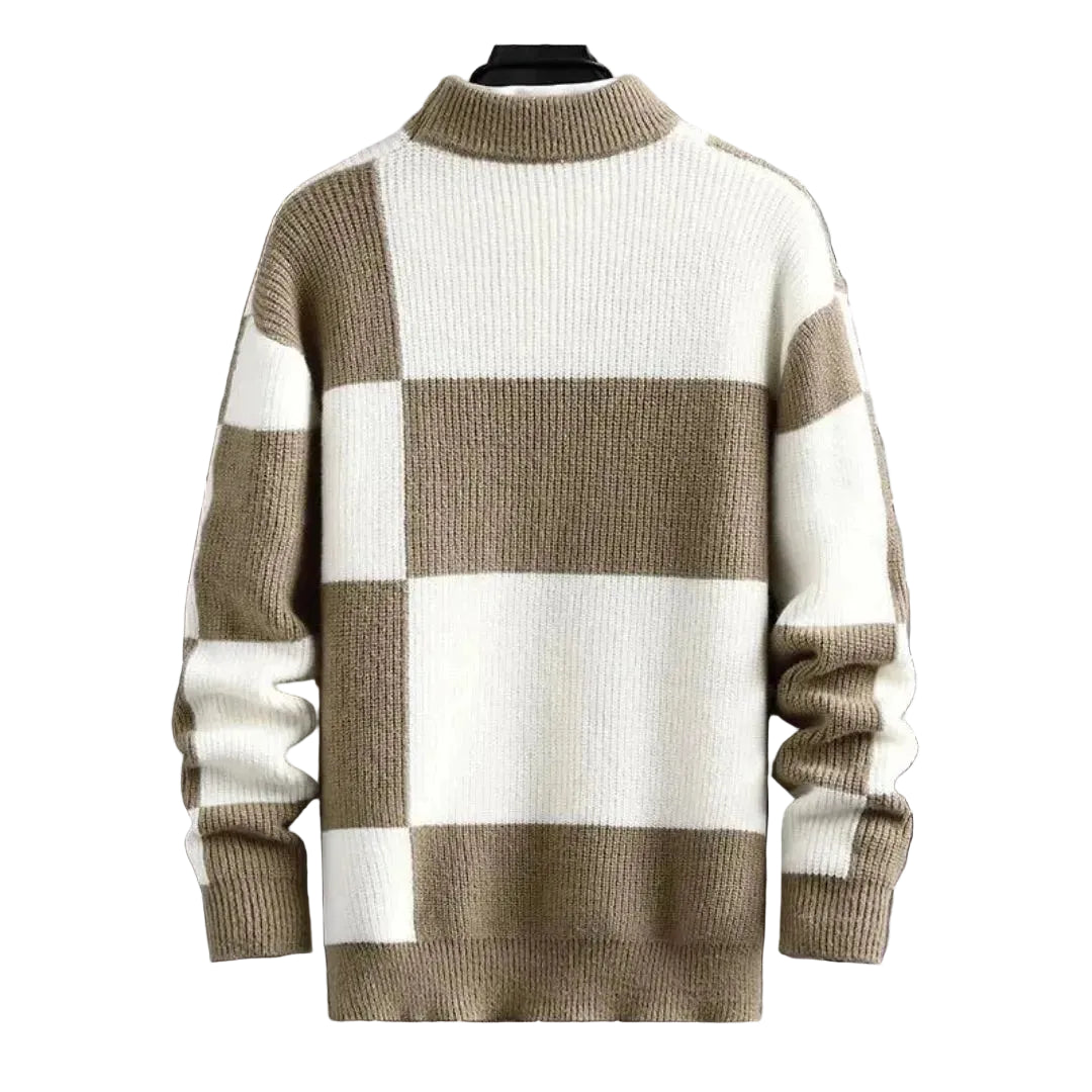 Men’s Color Block Knit Sweater with High Neck