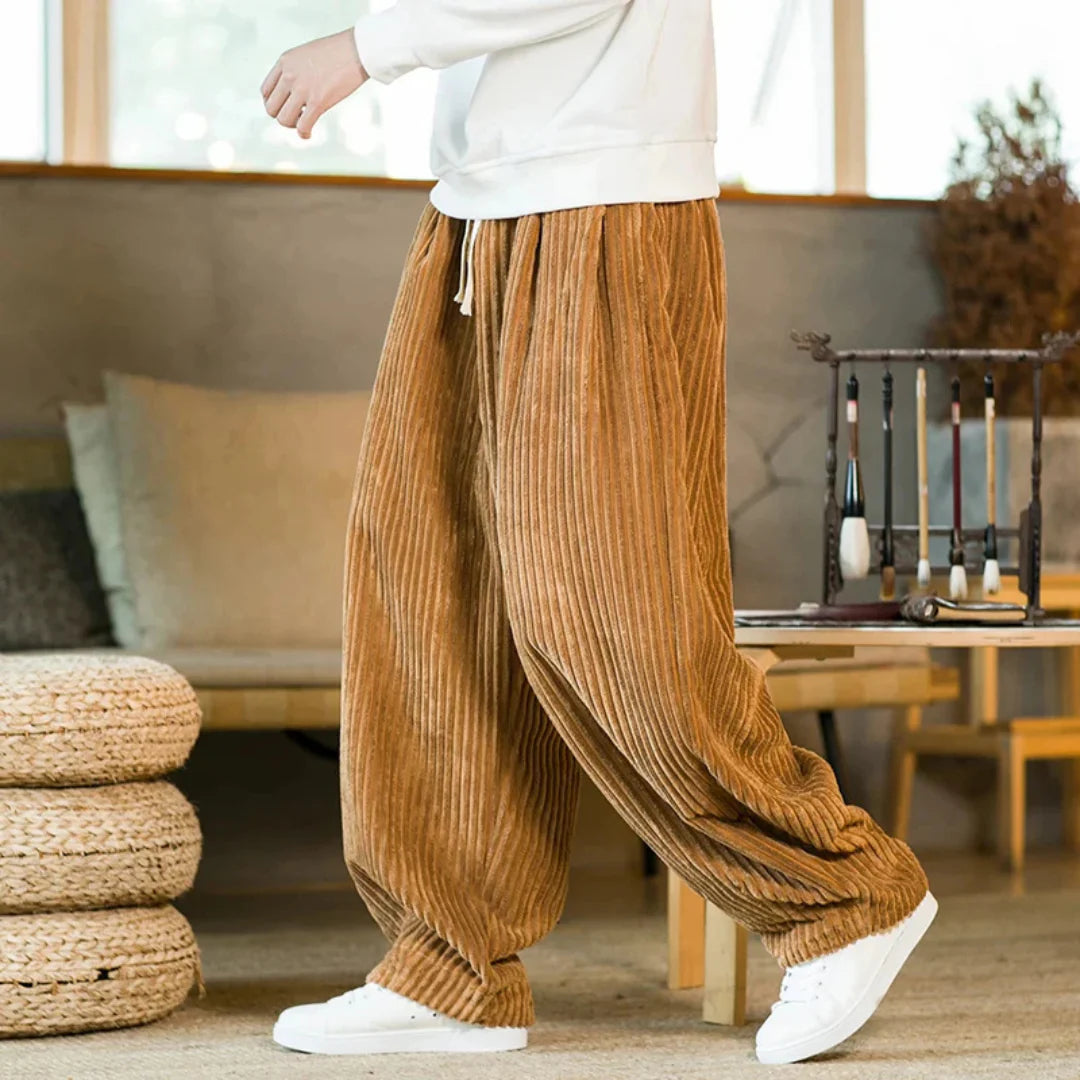 Men’s Corduroy Wide-Leg Pants with Elastic Waist