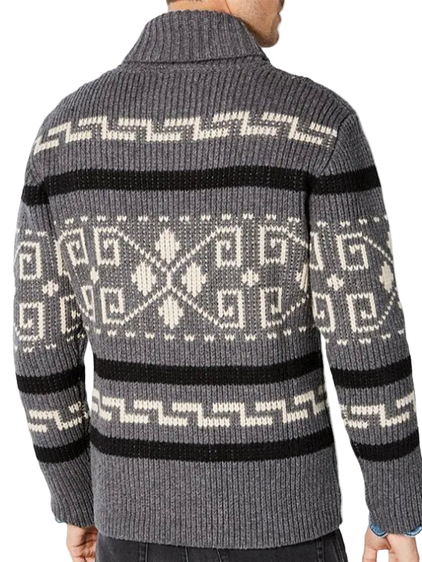 Men’s Lapel Jacquard Knitted Casual Cardigan Jacket