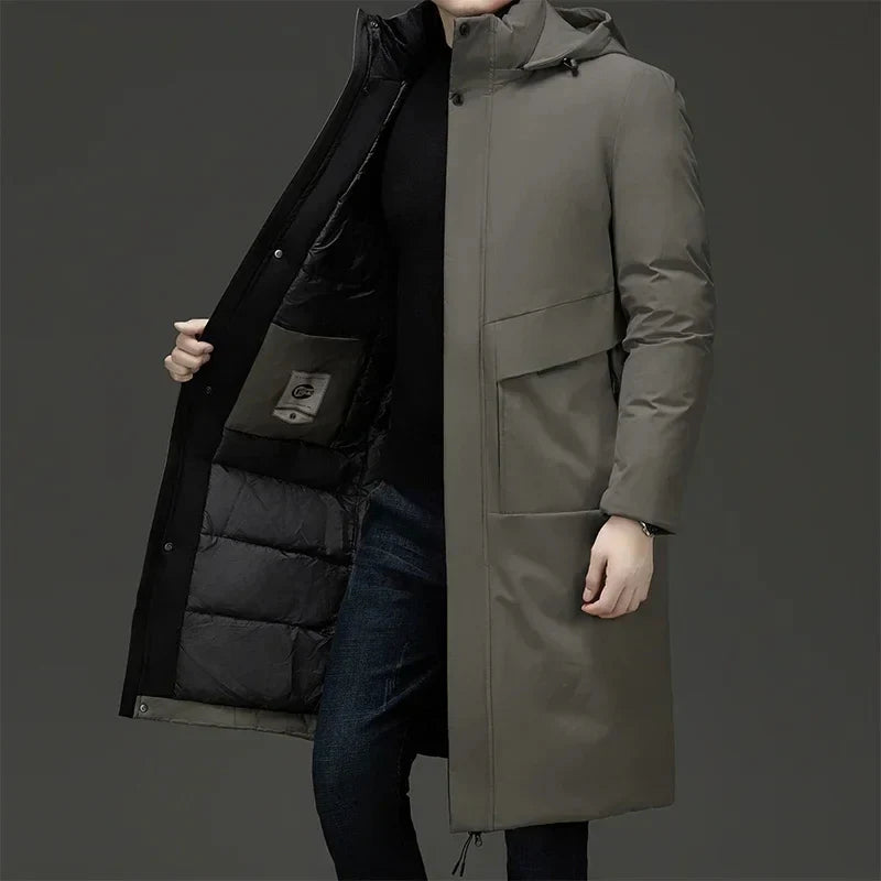 Men’s Long Hooded Insulated Winter Coat with Quilted Lining