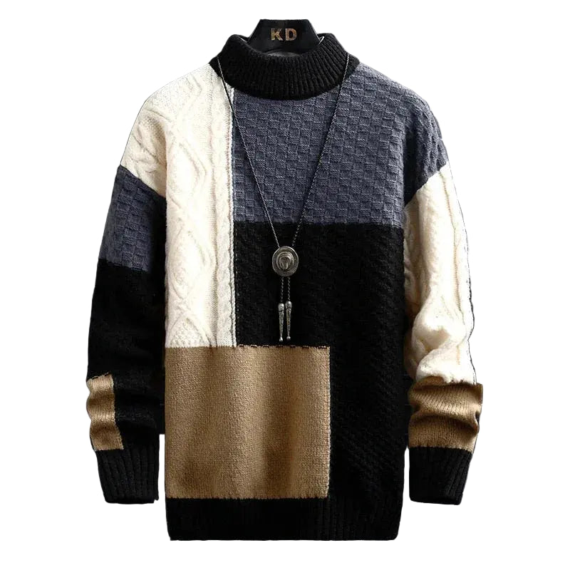 Men’s Multi-Panel Cable-Knit Turtleneck Sweater