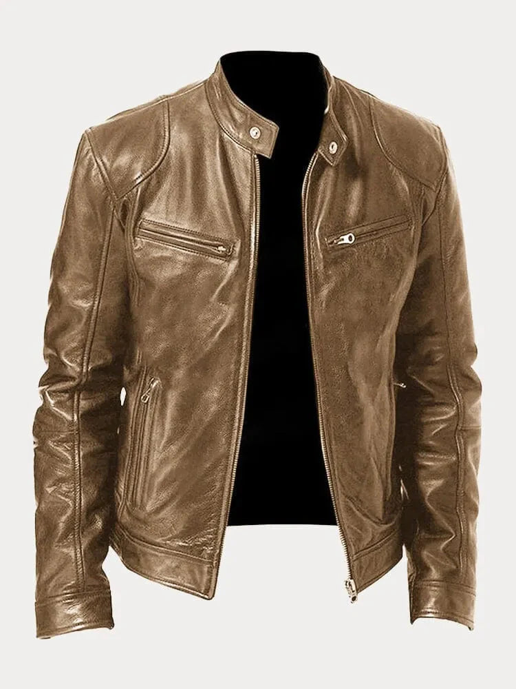 Men’s Stand-Collar Leather Biker Jacket