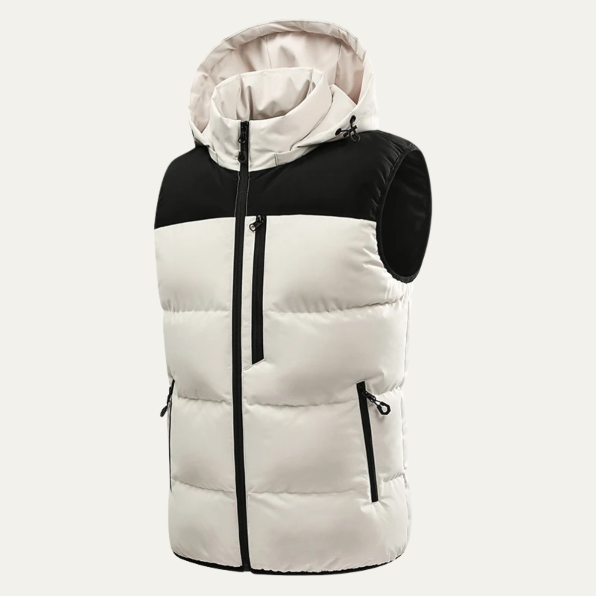 Men's Warm Hooded Winter Puffer Vest with Zip Pockets