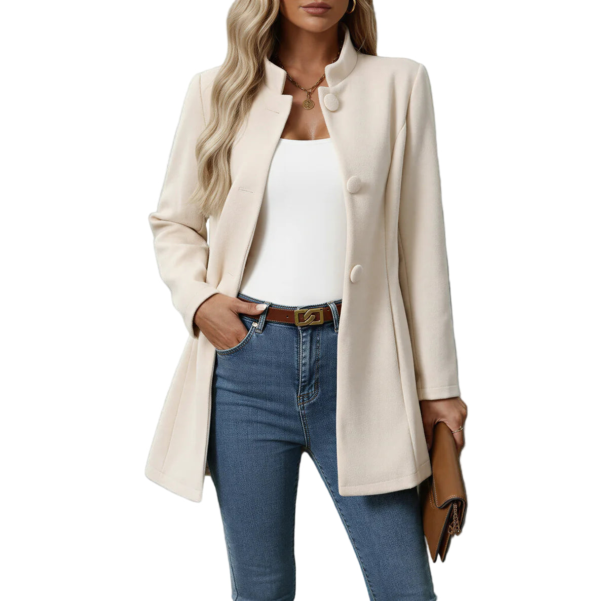 Women's Stand-Collar Single Breasted Long Coat