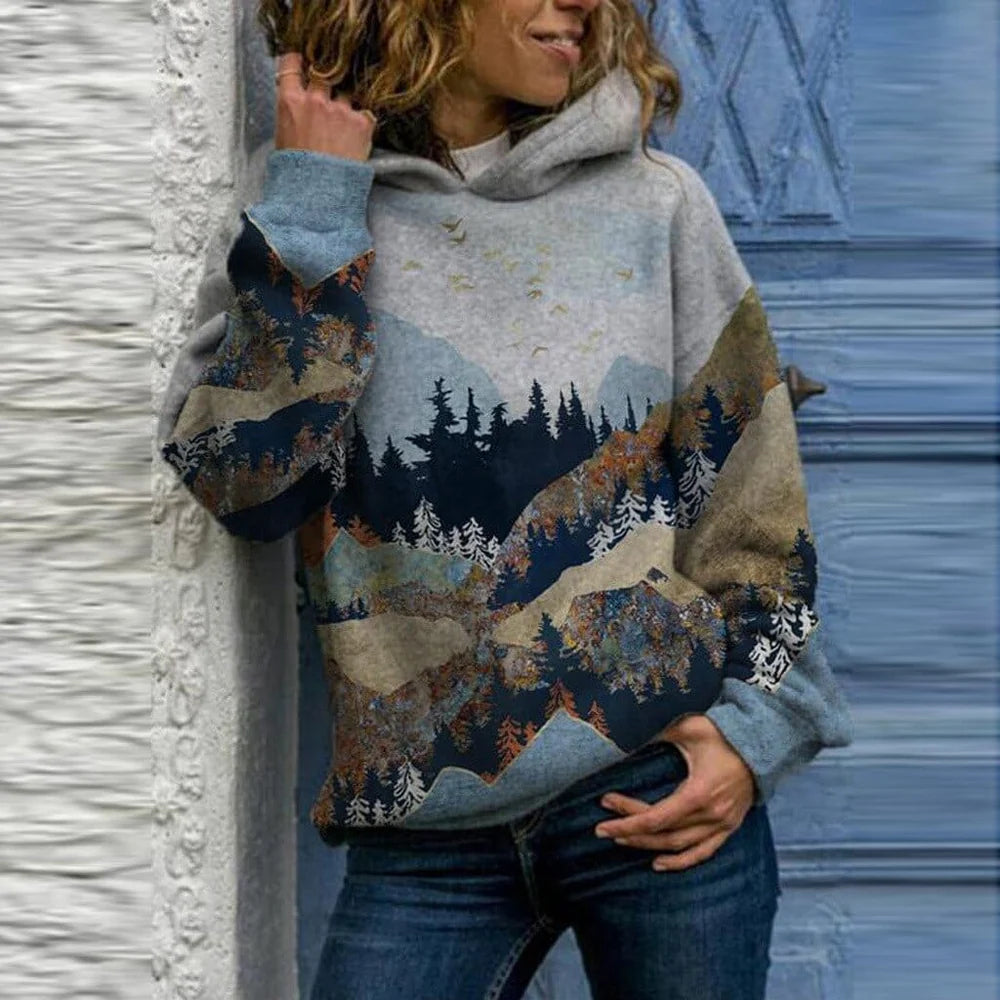 Women’s Artistic Mountain Print Hoodie