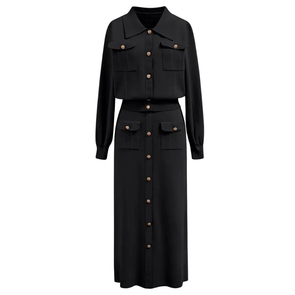 Women’s Buttoned Knit Shirt and Skirt Set