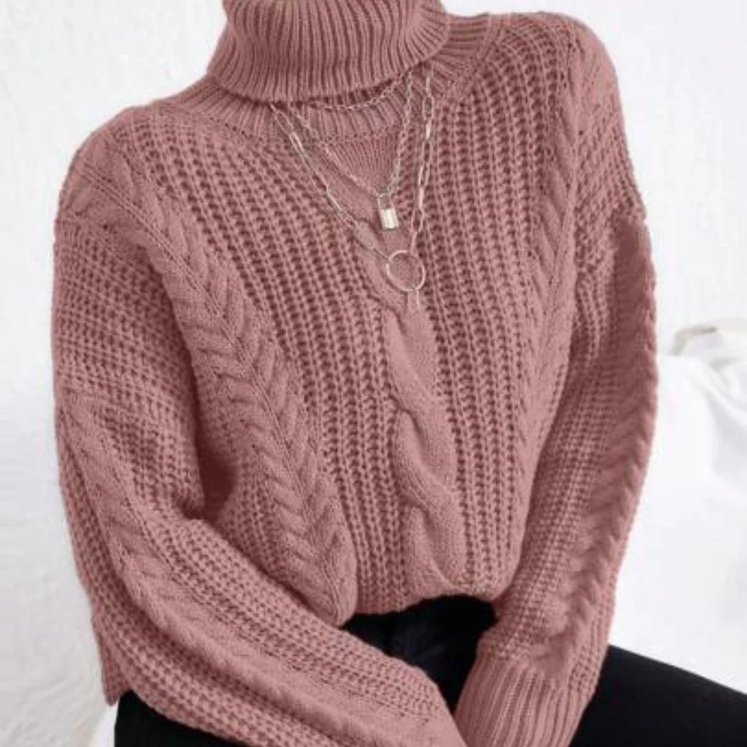 Women’s Cable Knit Turtleneck Sweater with Chunky Texture
