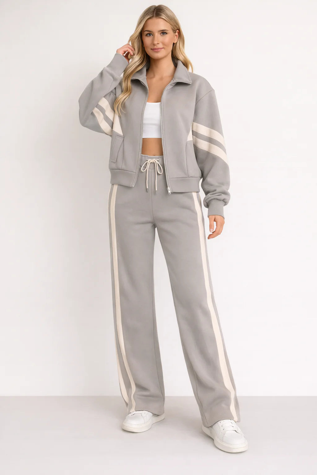 Women's Contrast Stripe Rose Tracksuit Set