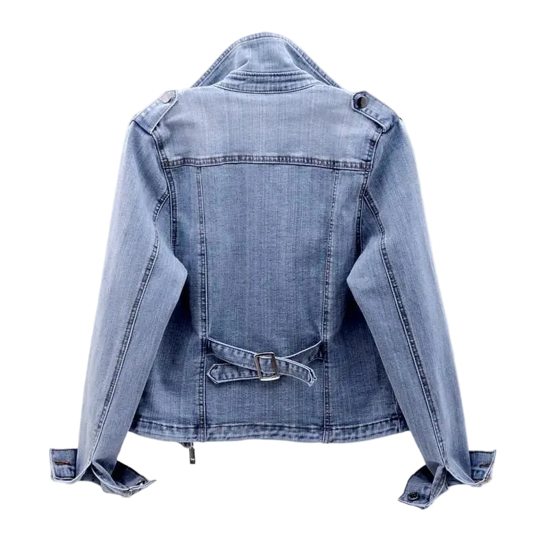 Women’s Cropped Denim Biker Jacket