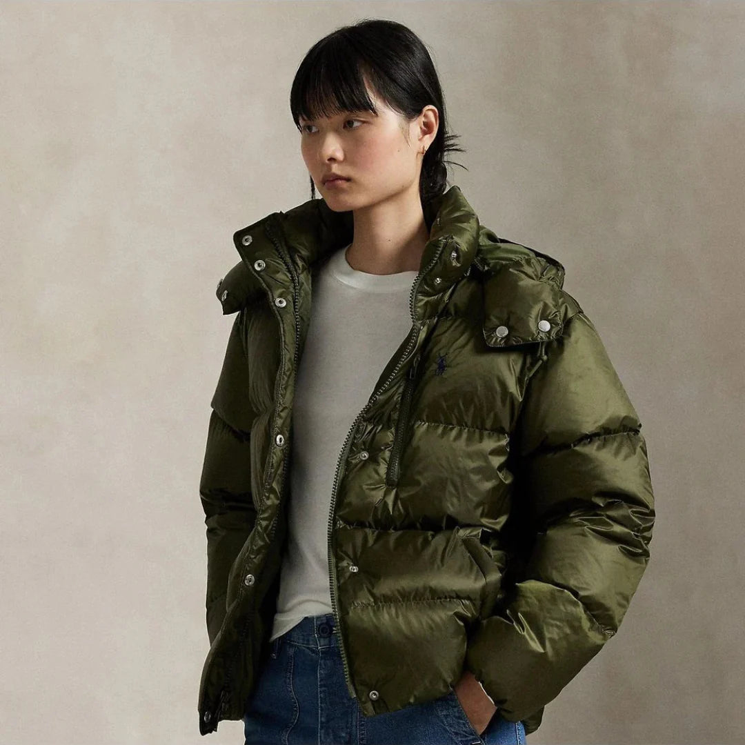 Women’s Cropped Puffer Jacket with High Collar