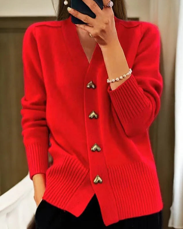 Women’s Elegant Heart-Button Knit Cardigan