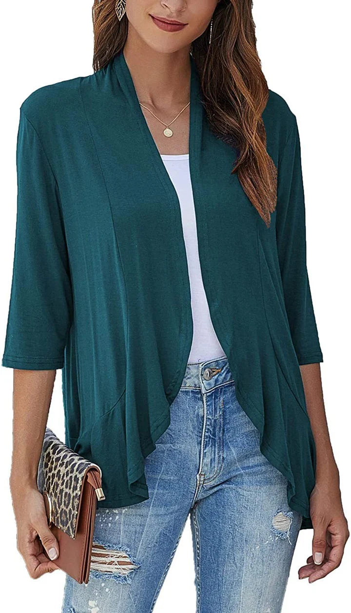 Women’s Elegant Open-Front Draped Cardigan