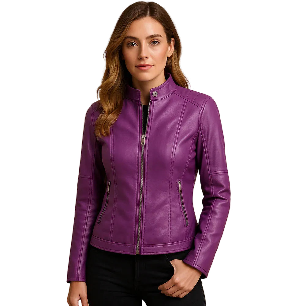 Women’s Fitted Jacket with Zipper and Stand Collar