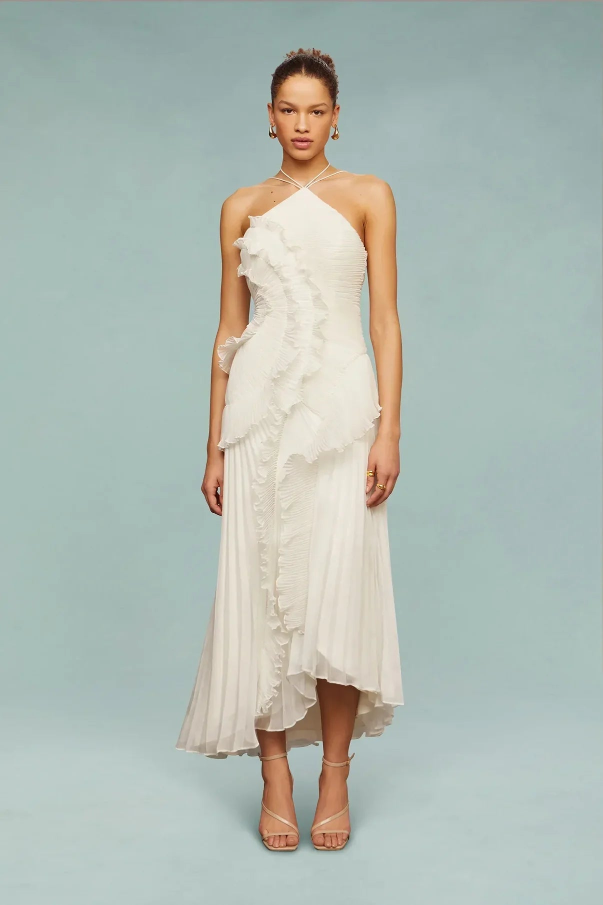 Women’s Halter Ruffle Pleated Midi Dress