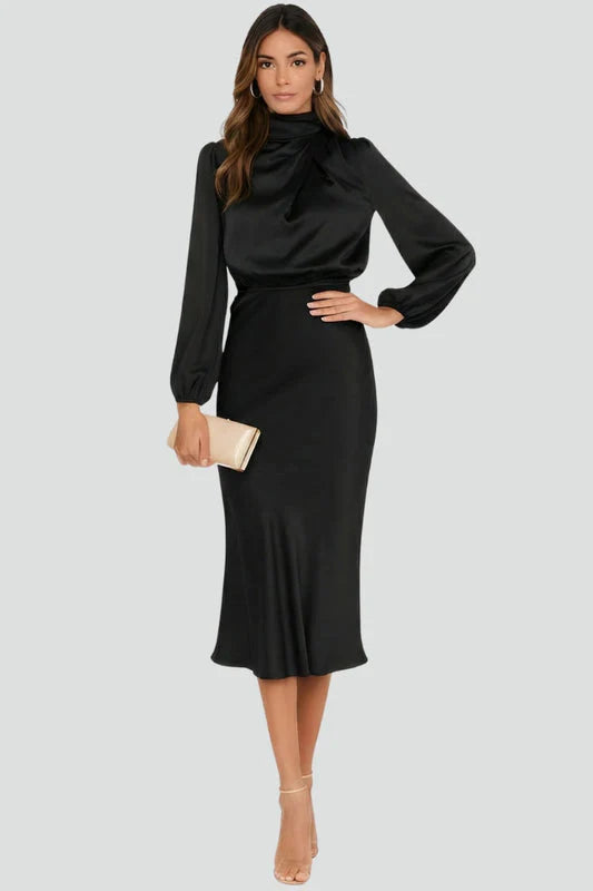 Women’s High Neck Long Sleeve Midi Dress