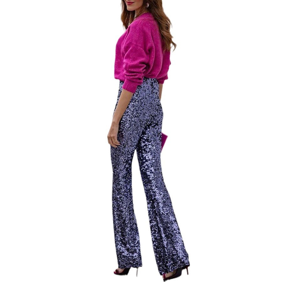 Women’s High-Waisted Sequin Flared Pants