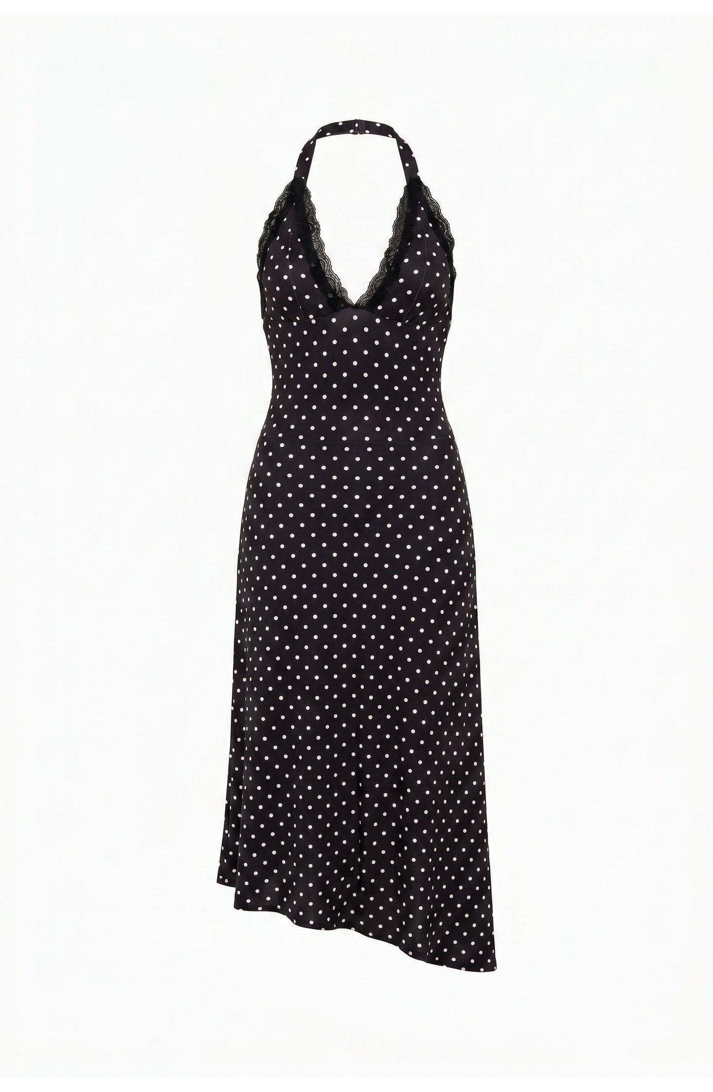 Women's Halter Neck Polka Dot Midi Dress Open Back