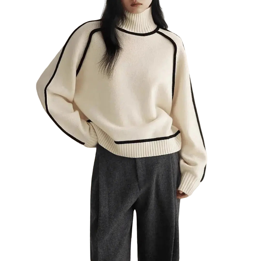 Women’s Ribbed Turtleneck Contrast-Trim Sweater