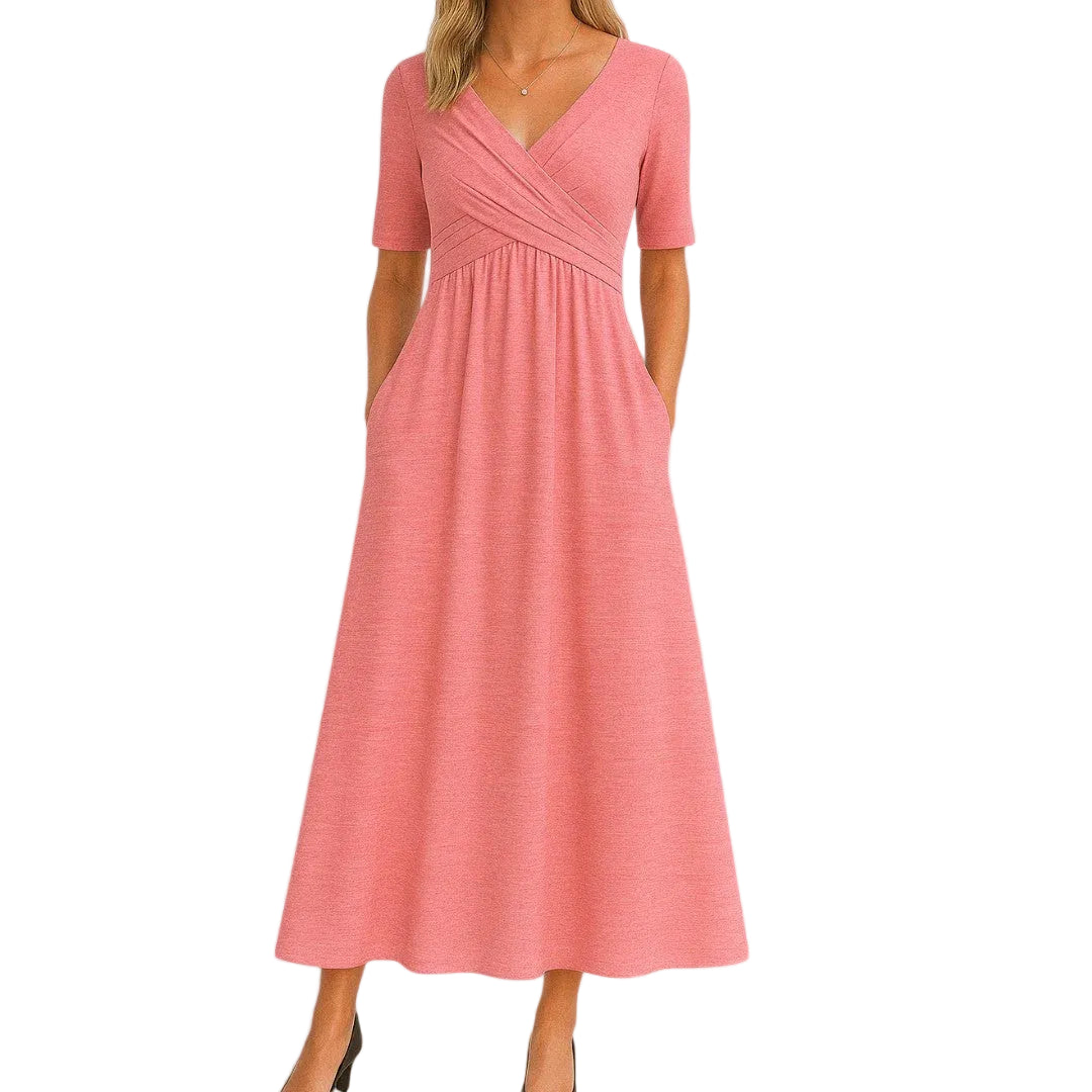 Women’s Short Sleeve V Neck Midi Dress