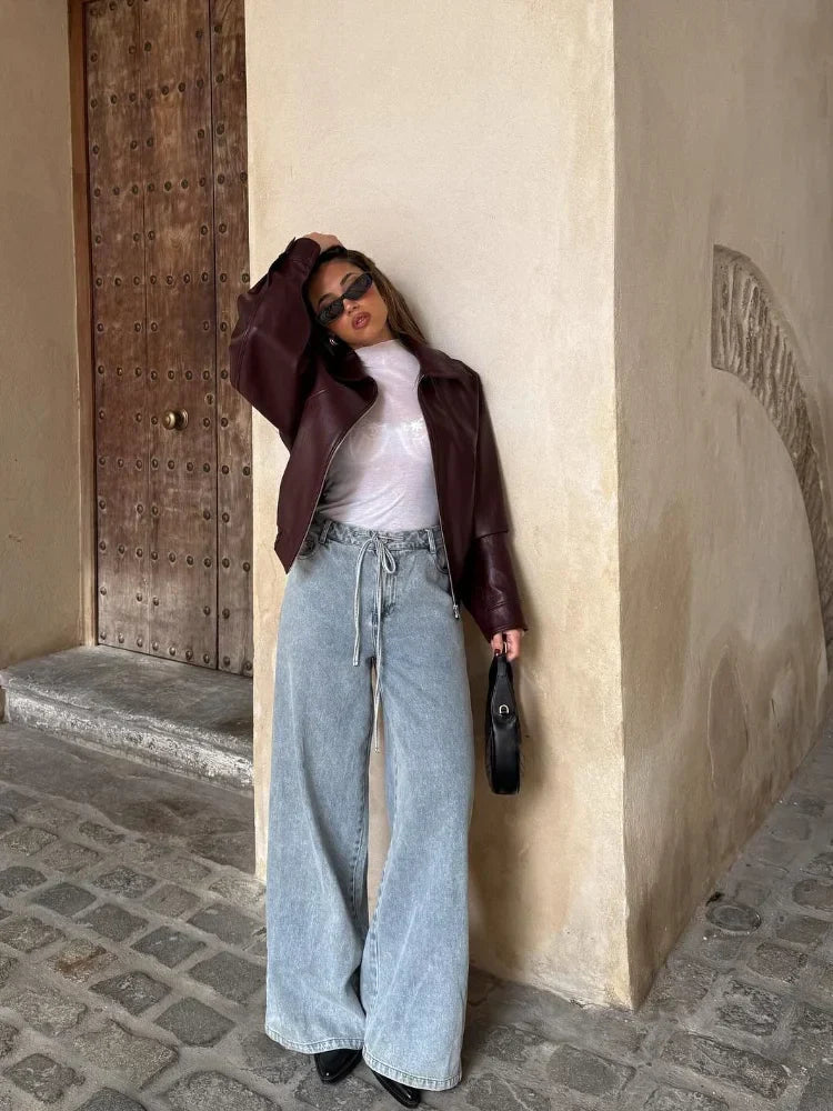 Sasha | Women's Leather Jacket Oversized Waist-Length Structured Relaxed Edgy Chic Casual Everyday Layering Autumn Winter Outerwear