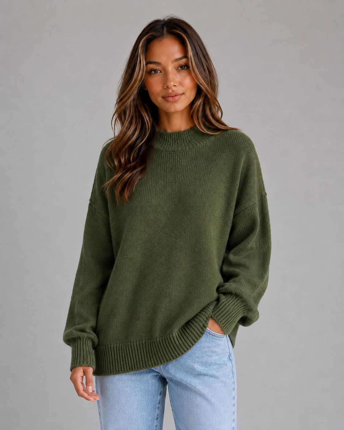 Lexi | Women's Sweater Oversized High Neck Longline Knit Relaxed Dropped Shoulder Soft Cosy Warm Layering Chic Everyday Autumn