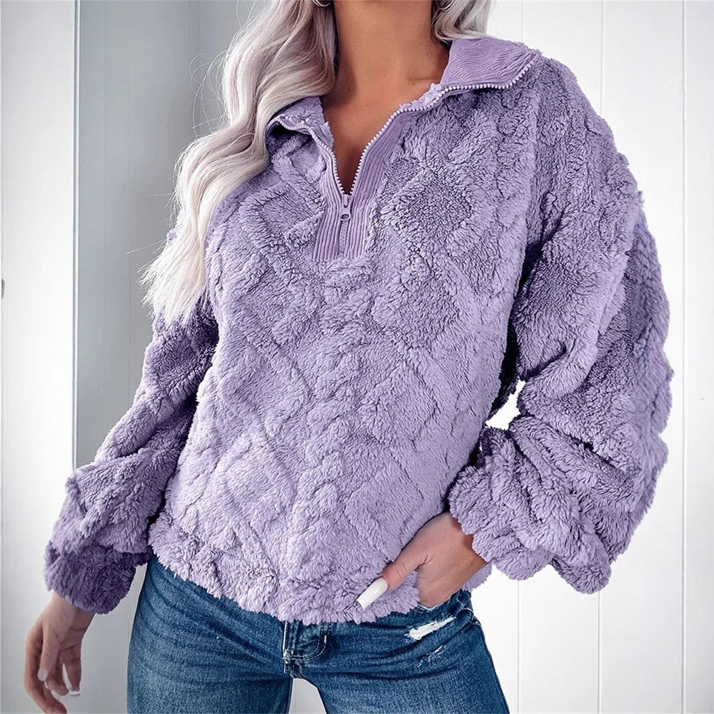 Shay | Women's Jumper Zip-Neck Fleece Pullover Textured Soft Cosy Warm Relaxed Layering Chic Feminine Casual Everyday Autumn