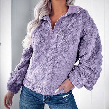 Shay | Women's Jumper Zip-Neck Fleece Pullover Textured Soft Cosy Warm Relaxed Layering Chic Feminine Casual Everyday Autumn