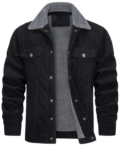 Nasir | Men's Jacket Corduroy Sherpa Collar Lined Warm Insulated Structured Casual Everyday Layering Autumn Winter Outerwear Cosy