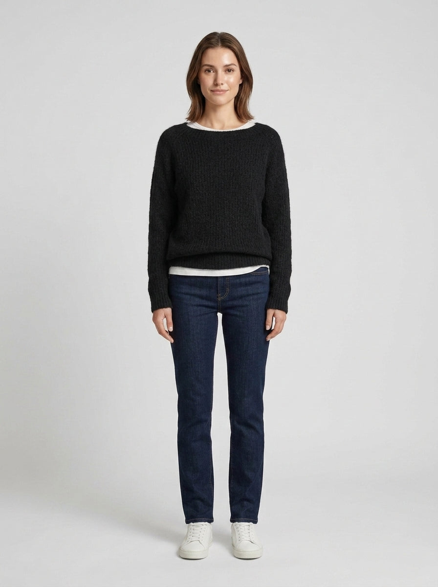 Maryam | Women's Sweater Relaxed Fit Classic Knit Soft Cosy Warm Round Neck Layering Chic Feminine Casual Everyday Autumn Winter - Front [Lystr 6a8731f951ba65245b46db19:front]