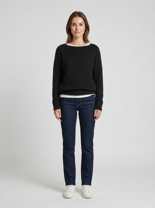 Maryam | Women's Sweater Relaxed Fit Classic Knit Soft Cosy Warm Round Neck Layering Chic Feminine Casual Everyday Autumn Winter - Front [Lystr 6a8731f951ba65245b46db19:front]