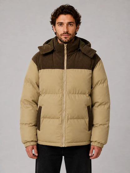 Bruce | Men's Puffer Jacket Hooded Corduroy Quilted Padded Insulated Warm Zip Casual Everyday Streetwear Autumn Winter Outerwear
