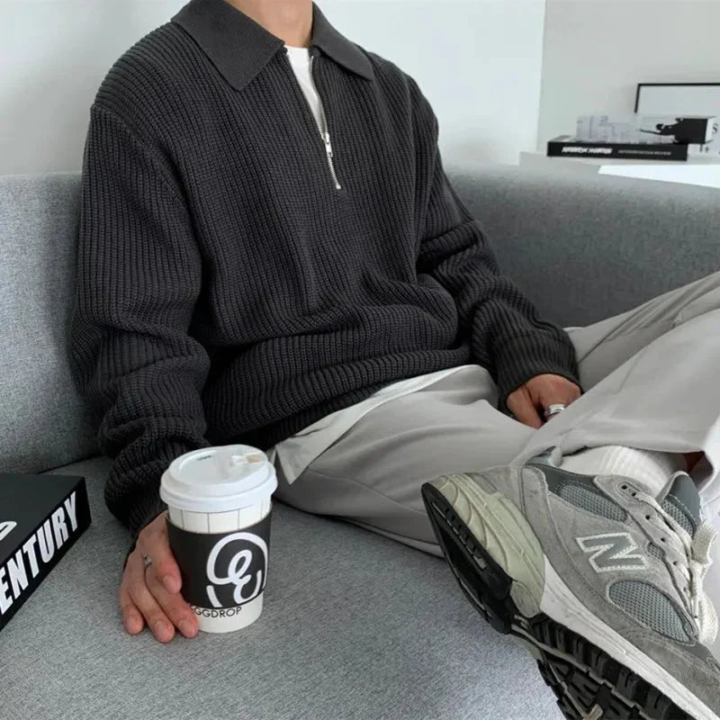 Ronan | Men's Half-Zip Sweater Ribbed Knit Textured Soft Warm Relaxed Smart Casual Everyday Layering Autumn Winter Knitwear Cosy