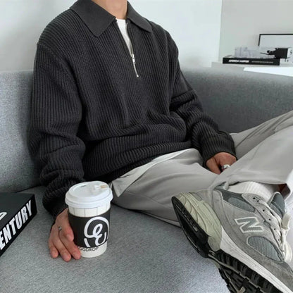 Ronan | Men's Half-Zip Sweater Ribbed Knit Textured Soft Warm Relaxed Smart Casual Everyday Layering Autumn Winter Knitwear Cosy